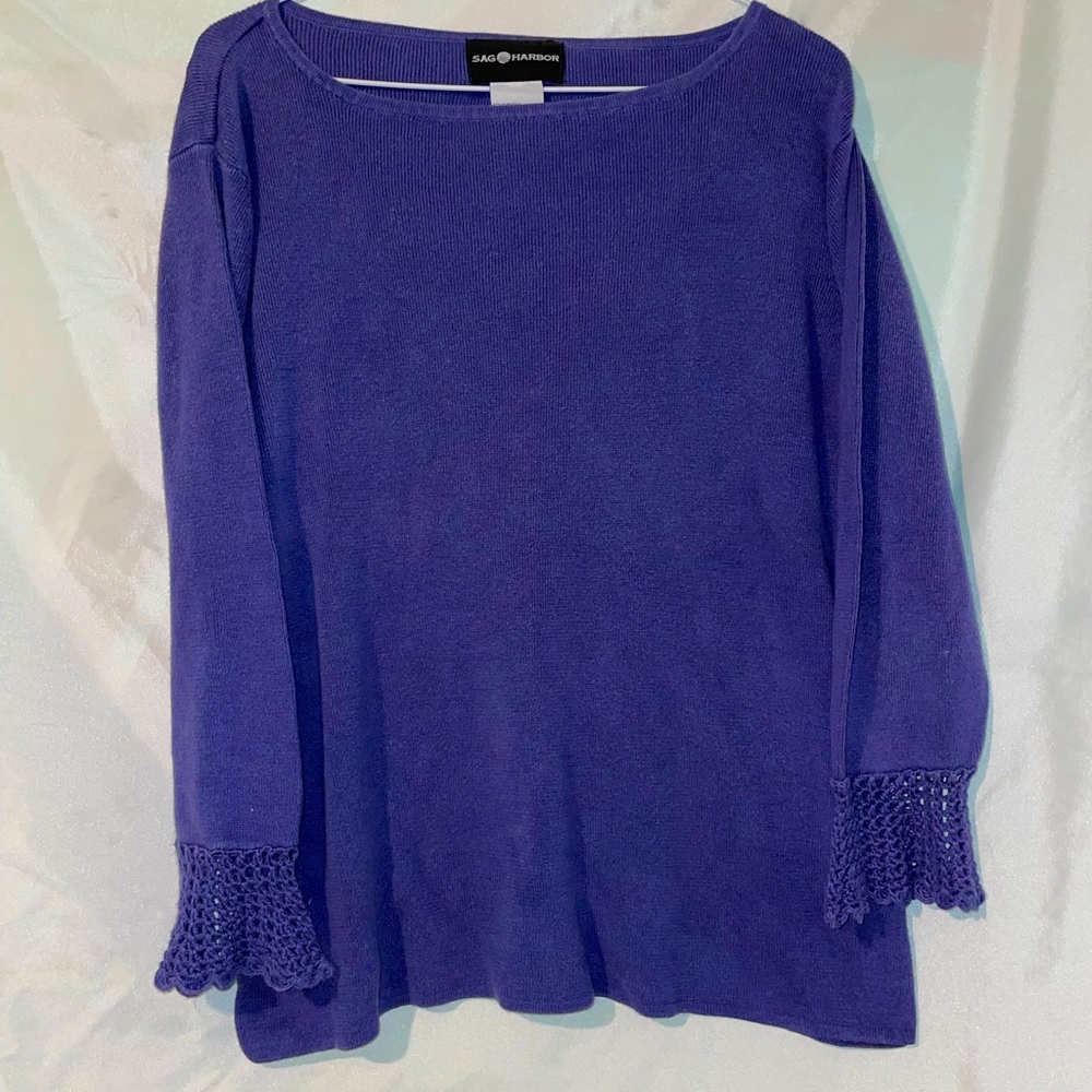 Purple long sleeve sweater with crocheted cuffs!